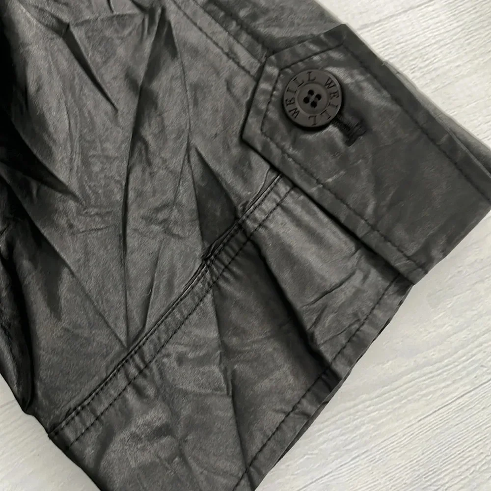 Vintage Weill Black Leather Look Trench Coat Size M - Picture 4 of 6